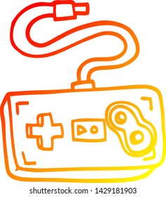 dibujo de línea de degradado cálido de un controlador de juego de dibujos animados