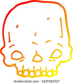 warm gradient line drawing of a cartoon spooky skull