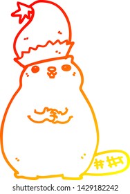 warme Farbverlauf-Linienzeichnung eines Cartoon-Weihnachtsbiber