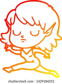 dibujo de línea de gradiente cálido de una chica elfo de caricatura
