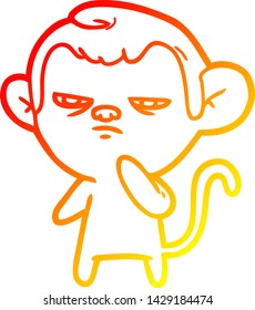 warm gradient line drawing of a cartoon monkey