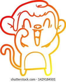 warm gradient line drawing of a cartoon laughing monkey