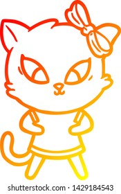 warm gradient line drawing of a cartoon cat