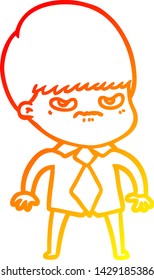 warm gradient line drawing of a cartoon boy