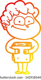 dibujo de línea de gradiente cálido de un hombre feliz con dibujos animados
