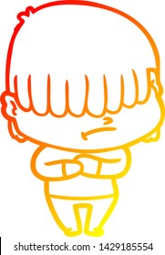 warm gradient line drawing of a cartoon boy with untidy hair