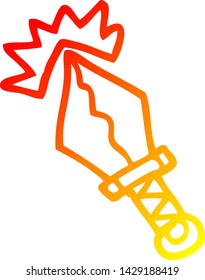 warm gradient line drawing of a cartoon small magical dagger