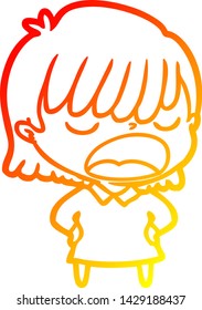 warm gradient line drawing of a cartoon woman talking loudly