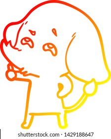 warm gradient line drawing of a cartoon elephant remembering