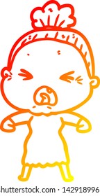dibujo de línea de gradiente cálido de una anciana enfurecida