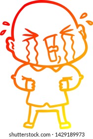 dibujo de línea de gradiente cálido de una caricatura llorando hombre calvo