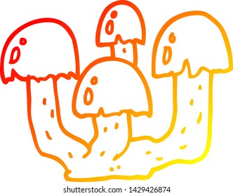 warm gradient line drawing of a cartoon mushrooms