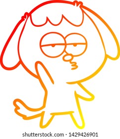 dibujo de línea de degradado cálido de un perro aburrido de dibujos animados
