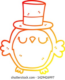 warm gradient line drawing of a cartoon owl wearing top hat
