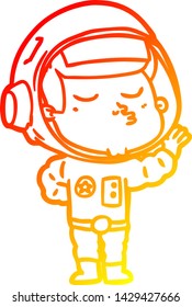 warm gradient line drawing of a cartoon confident astronaut
