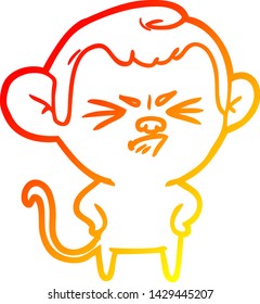 warm gradient line drawing of a cartoon annoyed monkey