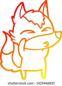 warm gradient line drawing of a cartoon wolf whistling