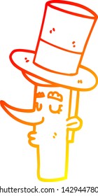 warm gradient line drawing of a cartoon man wearing top hat