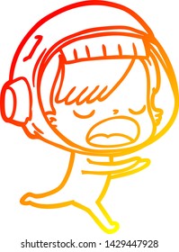 warm gradient line drawing of a cartoon astronaut woman running