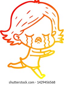 warm gradient line drawing of a cartoon girl crying