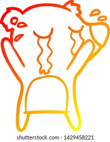 warm gradient line drawing of a cartoon crying polar bear