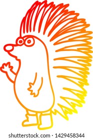 desenho de linha gradiente quente de um ouriço pontiagudo de desenho animado