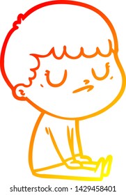 warm gradient line drawing of a cartoon grumpy boy