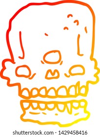 warm gradient line drawing of a cartoon spooky skull