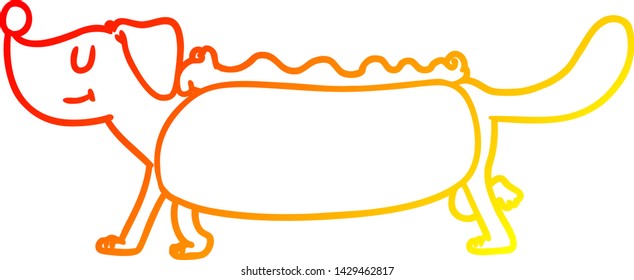warm gradient line drawing of a cartoon hotdog