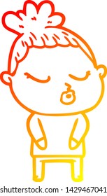 warm gradient line drawing of a cartoon calm woman