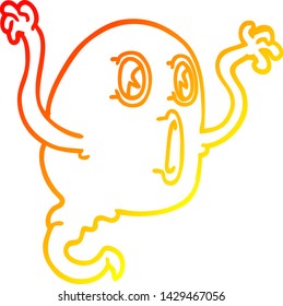 warm gradient line drawing of a cartoon ghost