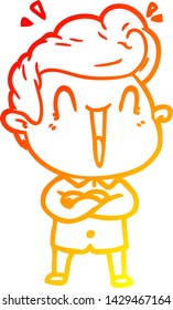 warm gradient line drawing of a cartoon excited man