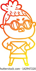 warm gradient line drawing of a cartoon annoyed woman
