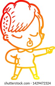 warm gradient line drawing of a cartoon pretty hipster girl