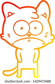 warm gradient line drawing of a cartoon nervous cat