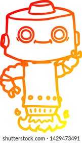 warme Farbverlauf-Linienzeichnung eines Cartoon-Roboters