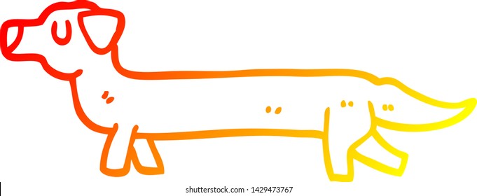 warm gradient line drawing of a cartoon dachshund