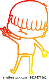 warm gradient line drawing of a cartoon boy with untidy hair