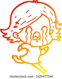 warm gradient line drawing of a cartoon woman crying