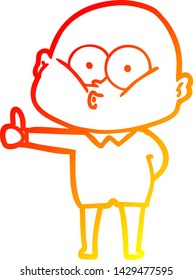 warm gradient line drawing of a cartoon bald man staring