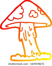 warm gradient line drawing of a cartoon mushroom
