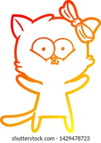 warm gradient line drawing of a cartoon cat