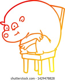 warm gradient line drawing of a cartoon bear sitting on chari