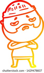 warm gradient line drawing of a cartoon worried man with beard