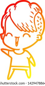 dibujo de línea de gradiente cálido de una chica hipster feliz con dibujos animados