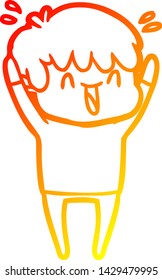 warm gradient line drawing of a cartoon laughing boy