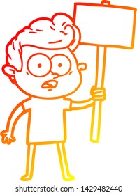 warm gradient line drawing of a cartoon staring man