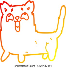 warm gradient line drawing of a cartoon funny cat