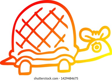 warm gradient line drawing of a cartoon funny tortoise