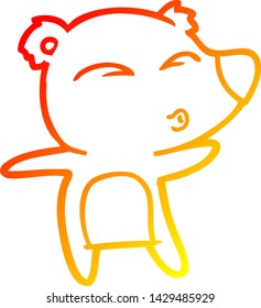 dibujo de línea de degradado cálido de un oso silbador de dibujos animados